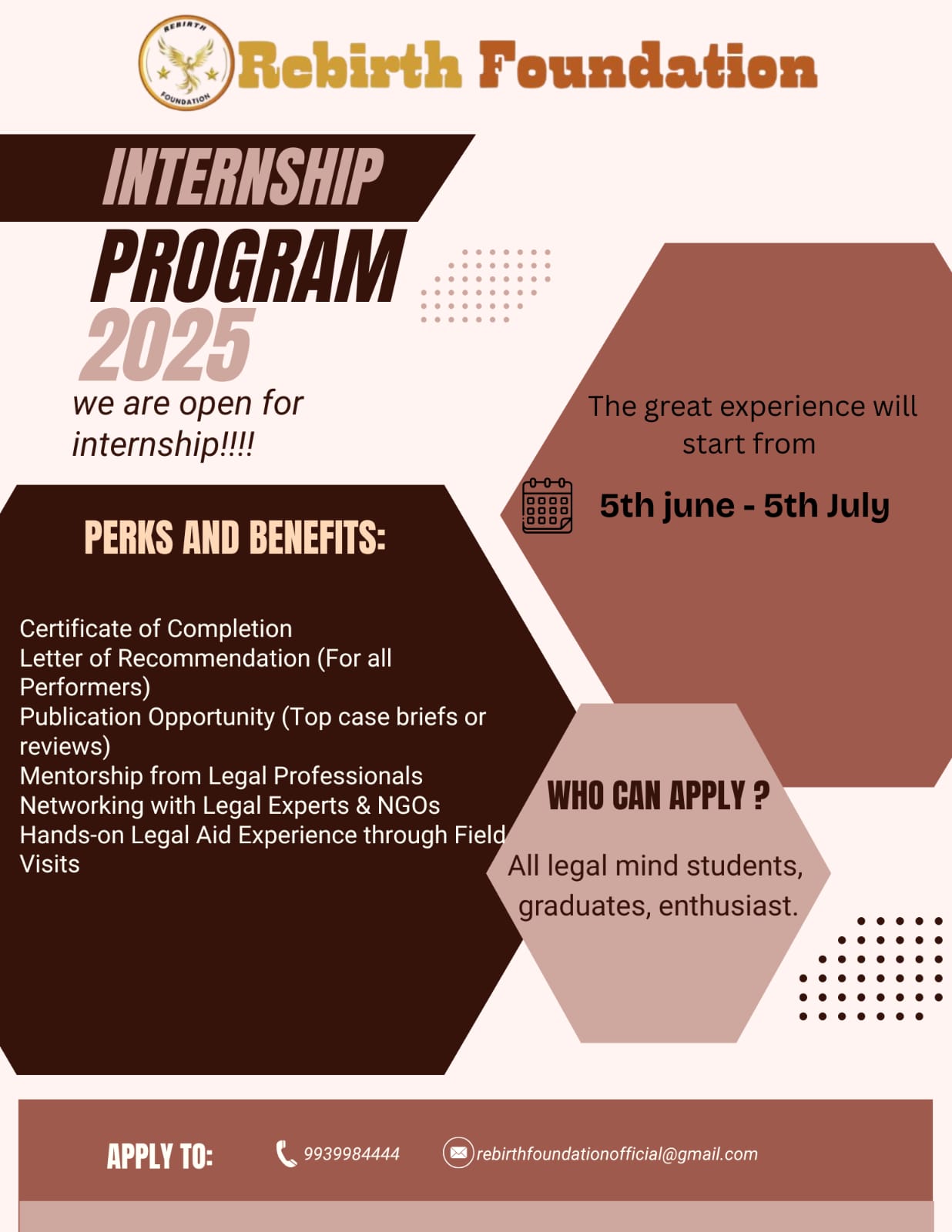 Law/Legal Rebirth Foundation is now open for internship applications